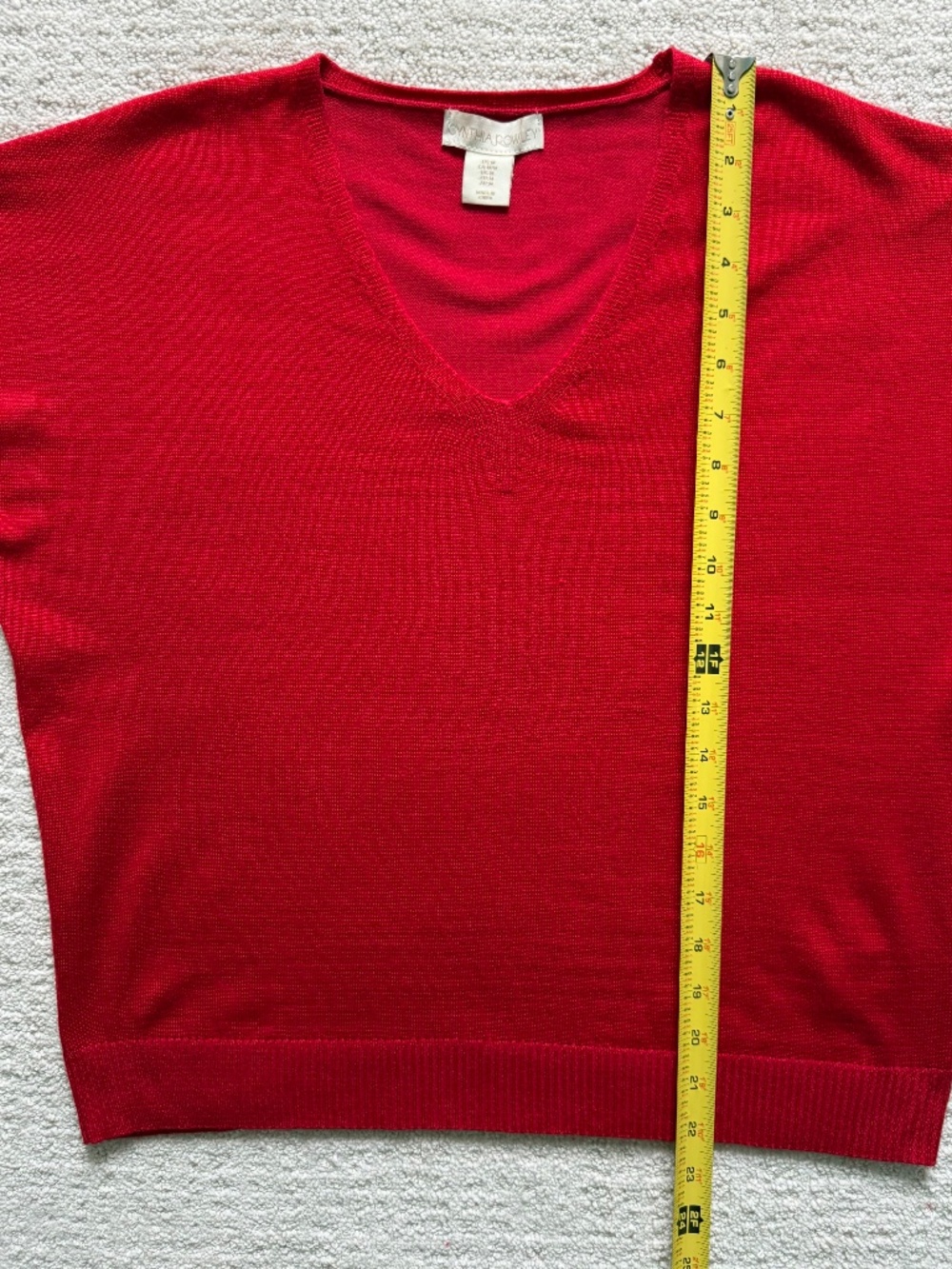 CYNTHIA ROWLEY | V-neck Red Cap-Sleeve Sweater Sz M - Picture 4 of 6